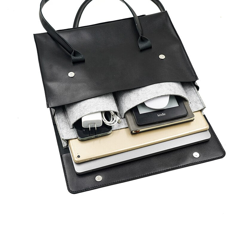 Luxury Vegan Leather ITA Laptop Bag W/ Clear Vinyl Display 