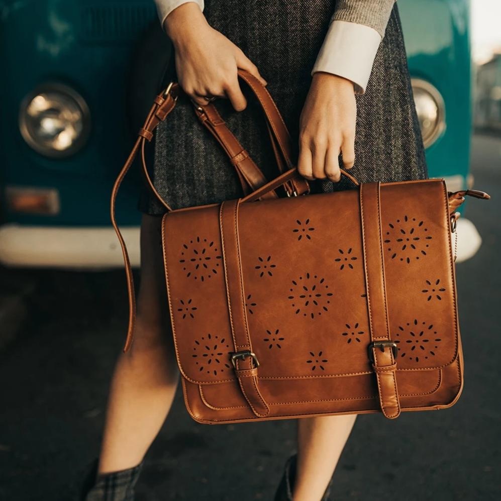 ECOSUSI Vegan Leather Floral Pattern Laptop Bag / Briefcase / Backpack