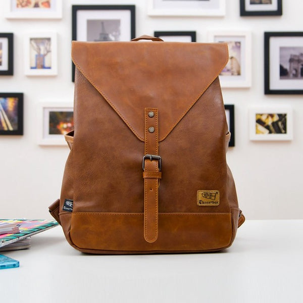 THREE BOX Vegan Leather Backpack, Coffee